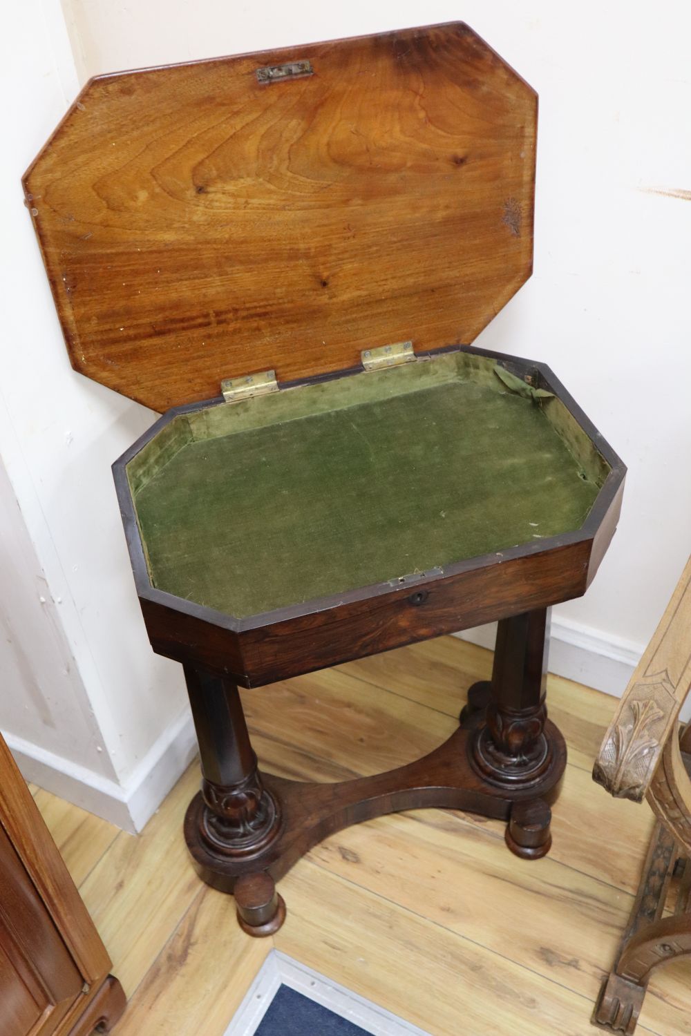 A Victorian and later mahogany work table, width 52cm, depth 36cm, height 70cm